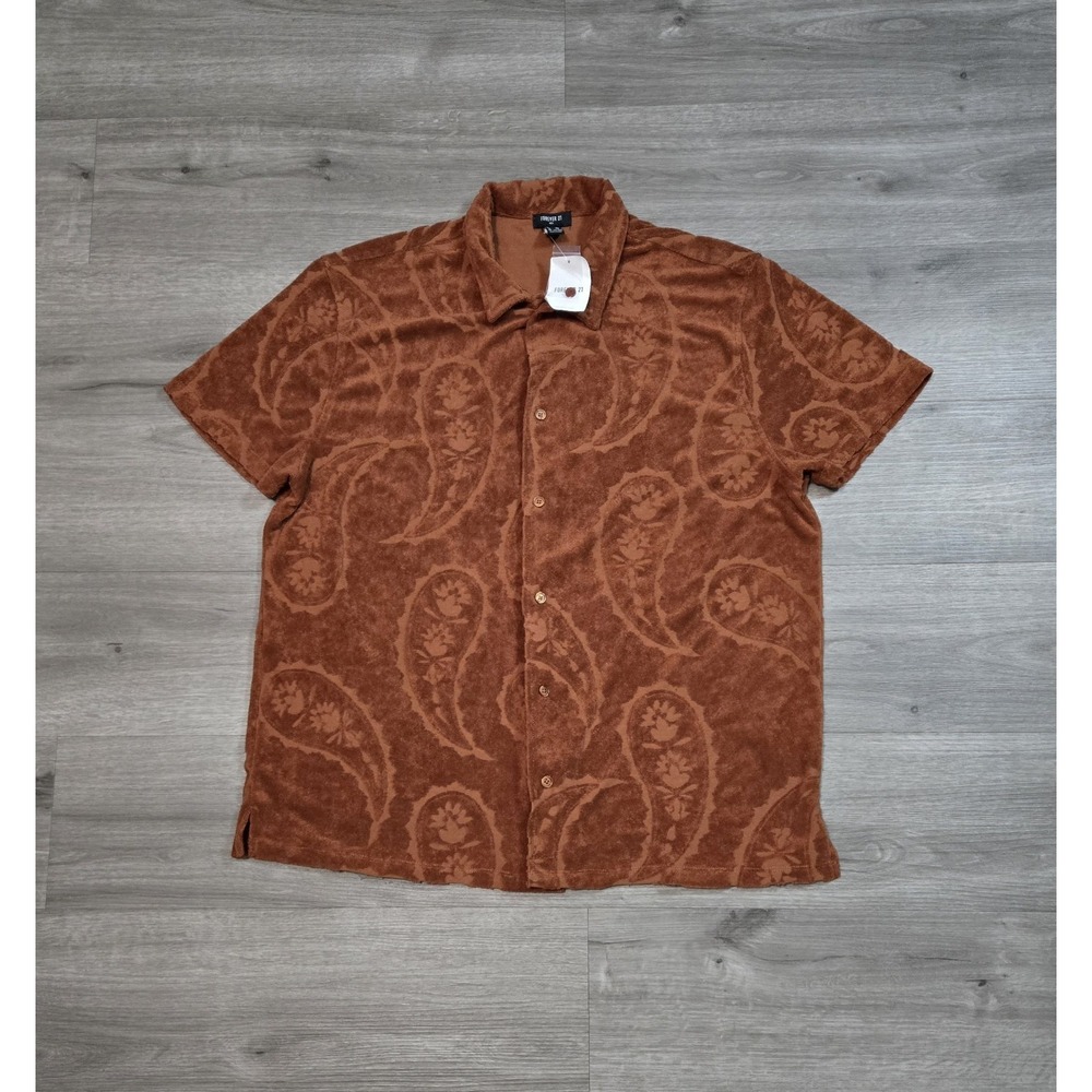 Forever 21 Mens Textured Paisley Short Sleeve Button Up Shirt Men's Size 2XL NWT
